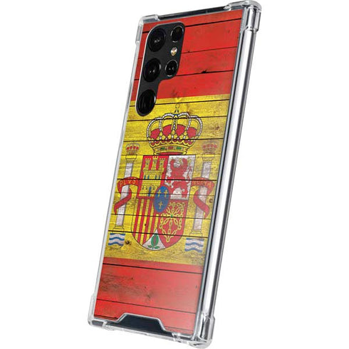 Spain Flag Dark Wood Galaxy S22 Ultra Clear Case